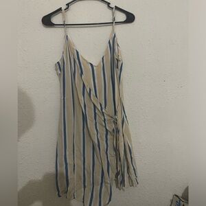 Wild Honey Asymmetrical Dress in Blue and Cream Stripes
